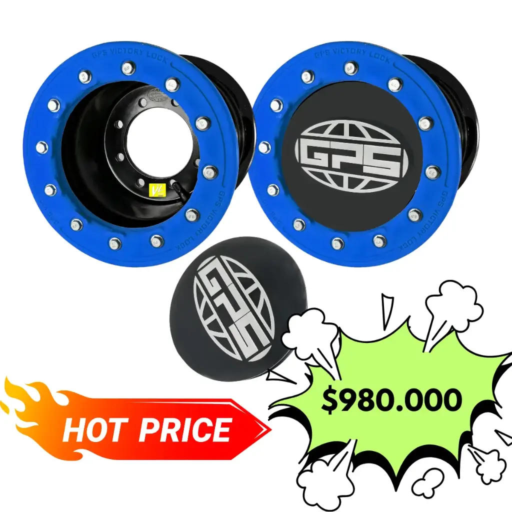 *Promo de Llantas Traseras con Prensa Talón. Marca: GPS 08"x08" CP 3+5 Multicentro con Aros (Azul) Y Tapas