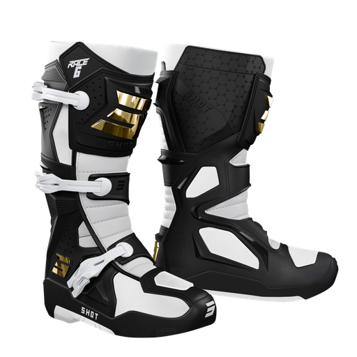 [A09-24B1-A07-45] BOTAS SHOT RACE 6 BLACK WHITE GOLD