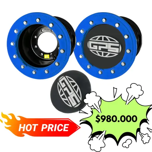 *Promo de Llantas Traseras con Prensa Talón. Marca: GPS 08"x08" CP 3+5 Multicentro con Aros (Azul) Y Tapas