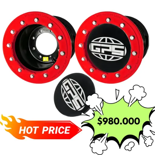 *Promo de Llantas Traseras con Prensa Talón. Marca: GPS 08"x08" CP 3+5 Multicentro con Aros (Rojo) Y Tapas